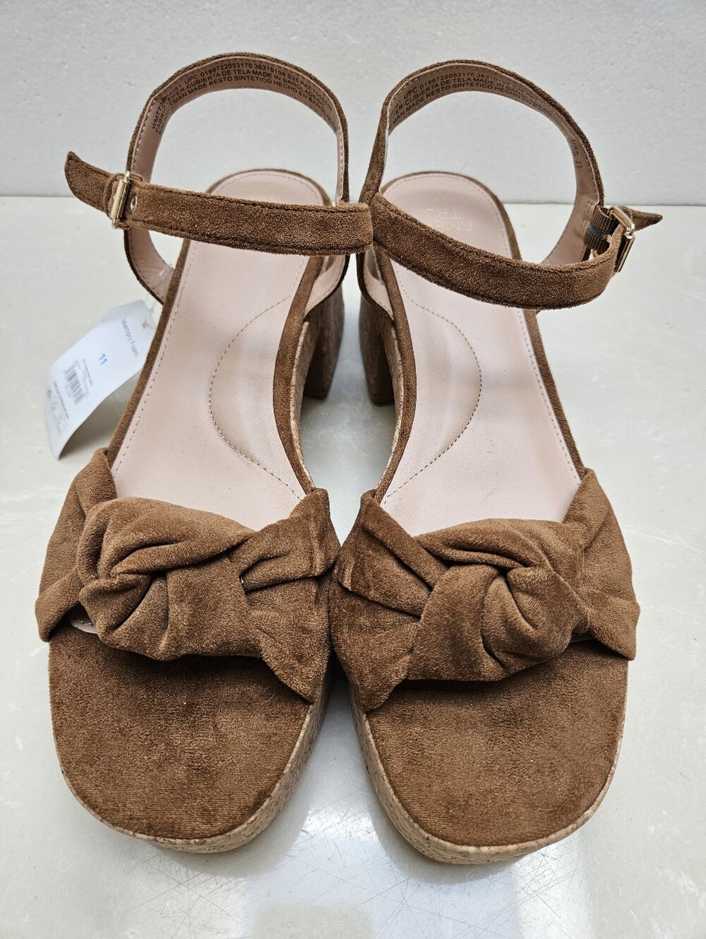 Time and Tru Womens Cork Knot Platform Sandal Size 11 Cognac Brown Suede NWT